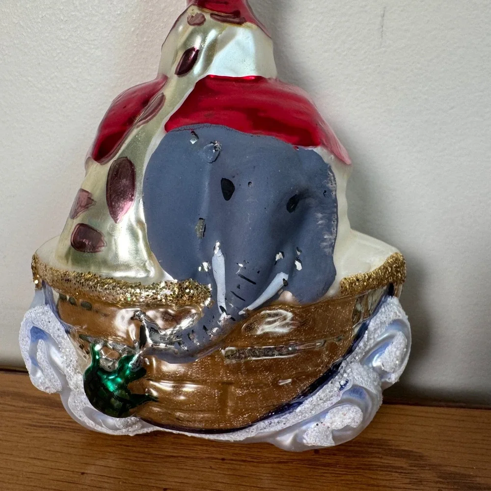 Noahs Ark Glass Christmas Ornament Hand Painted Animals Glitter Holiday